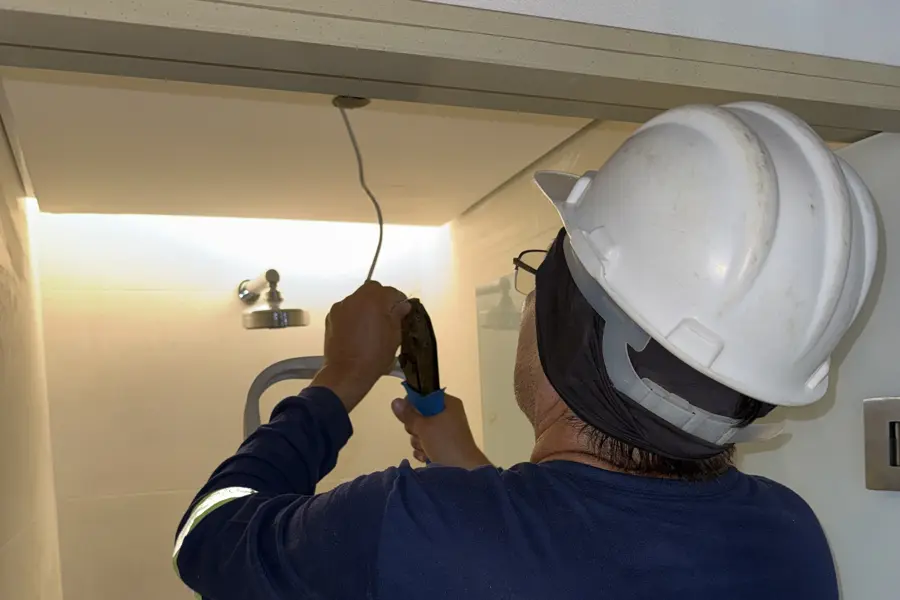 Técnico conectando sensor no forro